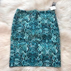 Blue Snakeskin Print Pencil Skirt